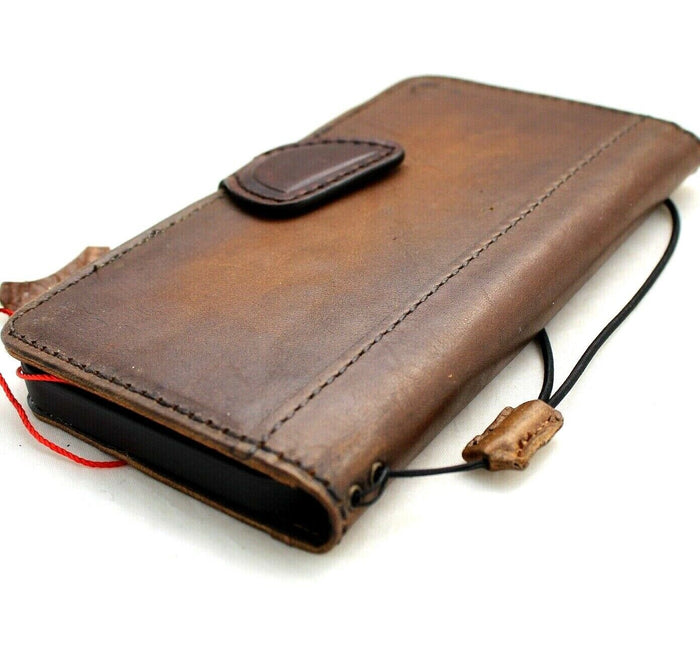 Handmade Leather Wallet Phone Case: Magnetic Book Cover with Card Slots