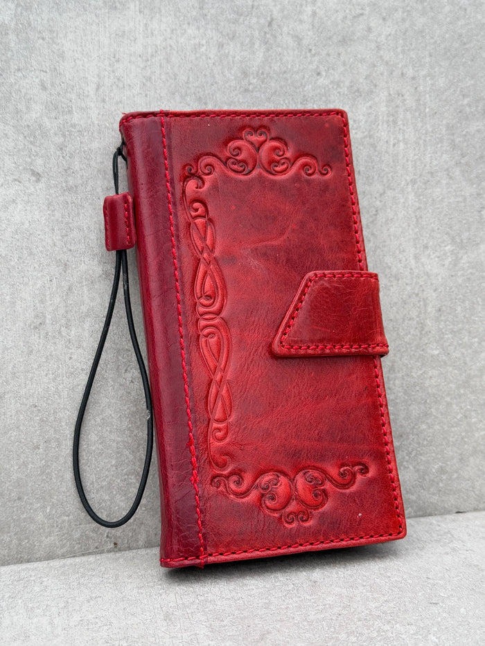 Handmade Leather Wallet Phone Case: Magnetic Book Cover with Card Slots