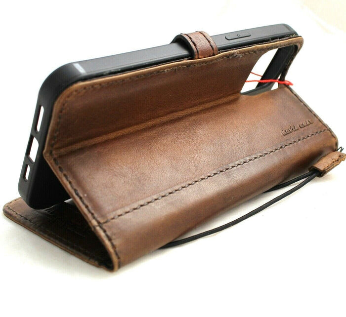 Handmade Leather Wallet Phone Case: Magnetic Book Cover with Card Slots