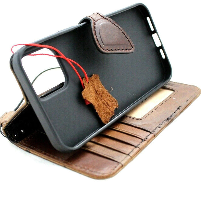 Handmade Leather Wallet Phone Case: Magnetic Book Cover with Card Slots