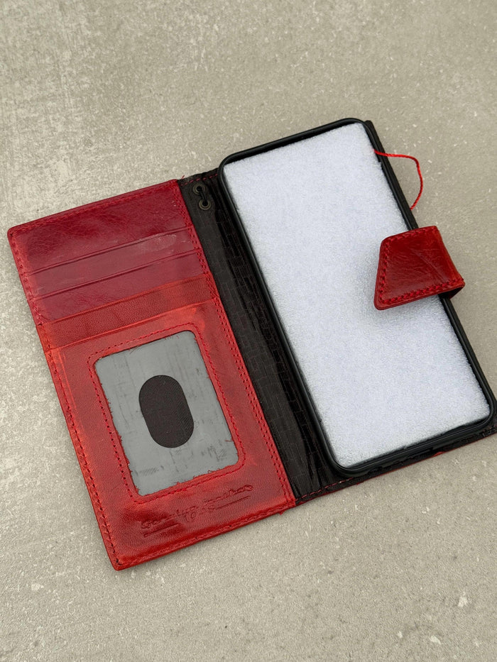 Handmade Leather Wallet Phone Case: Magnetic Book Cover with Card Slots