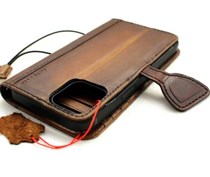 Handmade Leather Wallet Phone Case: Magnetic Book Cover with Card Slots