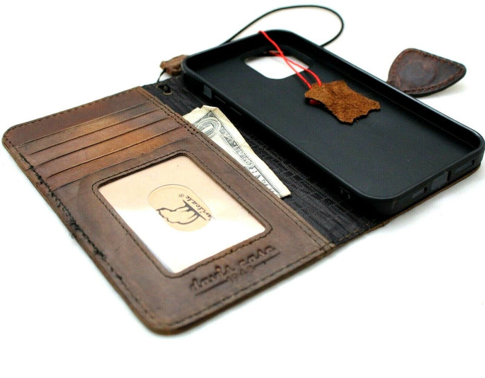 Handmade Leather Wallet Phone Case: Magnetic Book Cover with Card Slots