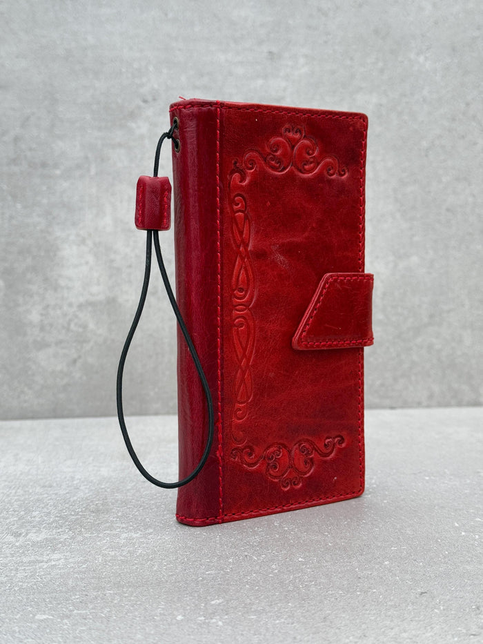 Handmade Leather Wallet Phone Case: Magnetic Book Cover with Card Slots
