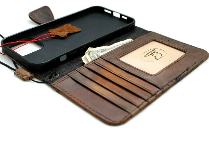 Handmade Leather Wallet Phone Case: Magnetic Book Cover with Card Slots