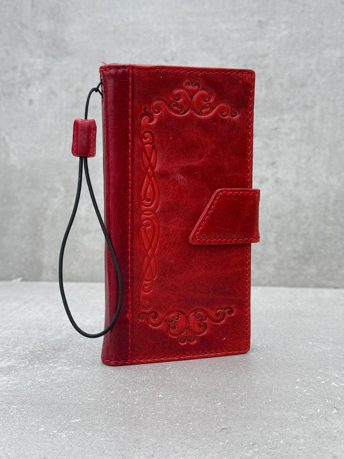Handmade Leather Wallet Phone Case: Magnetic Book Cover with Card Slots