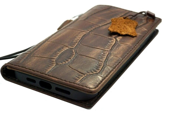Handmade Leather Wallet Phone Case: Stone Design, Card Slots
