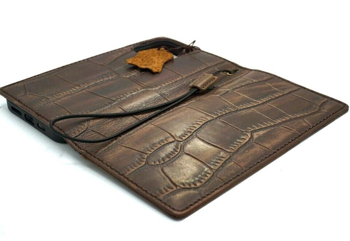 Handmade Leather Wallet Phone Case: Stone Design, Card Slots