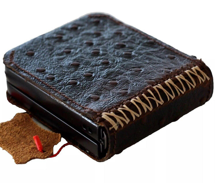 Handmade Ostrich Leather Galaxy Z Flip Cover: Art Wallet Book Style