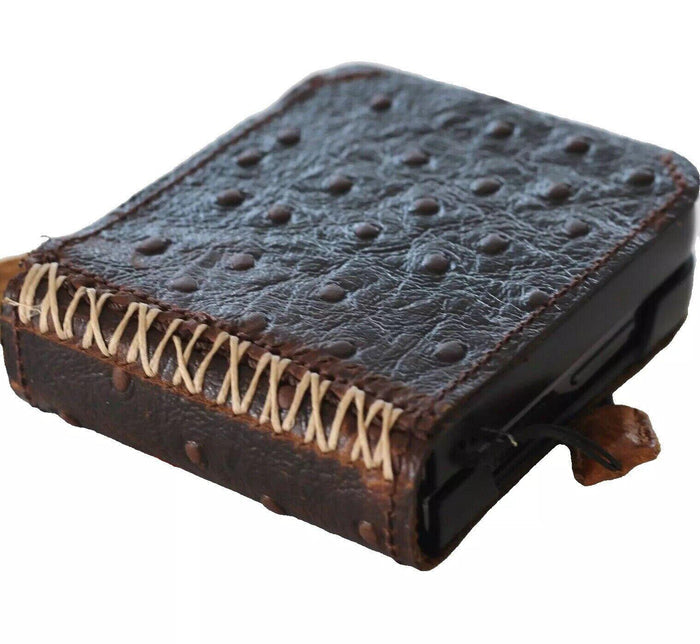 Handmade Ostrich Leather Galaxy Z Flip Cover: Art Wallet Book Style