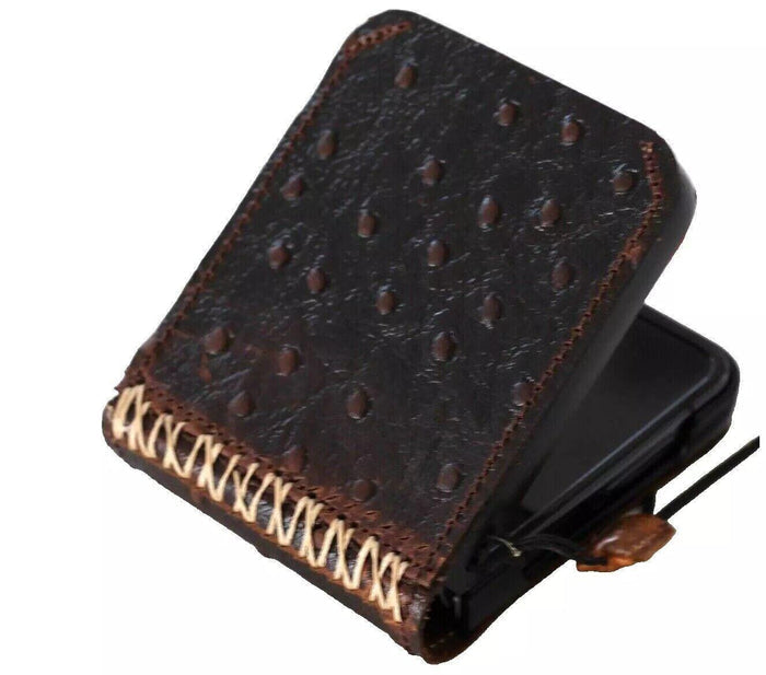 Handmade Ostrich Leather Galaxy Z Flip Cover: Art Wallet Book Style
