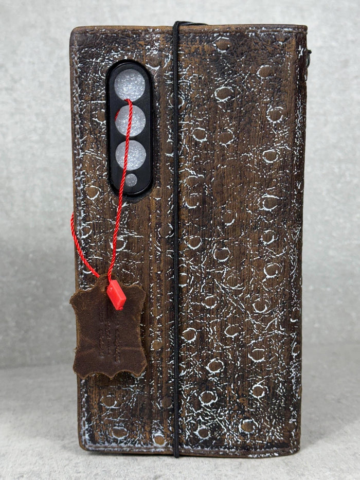 Handmade Ostrich Leather Wallet Case for Galaxy Z Fold 2/3/4/5/6/7