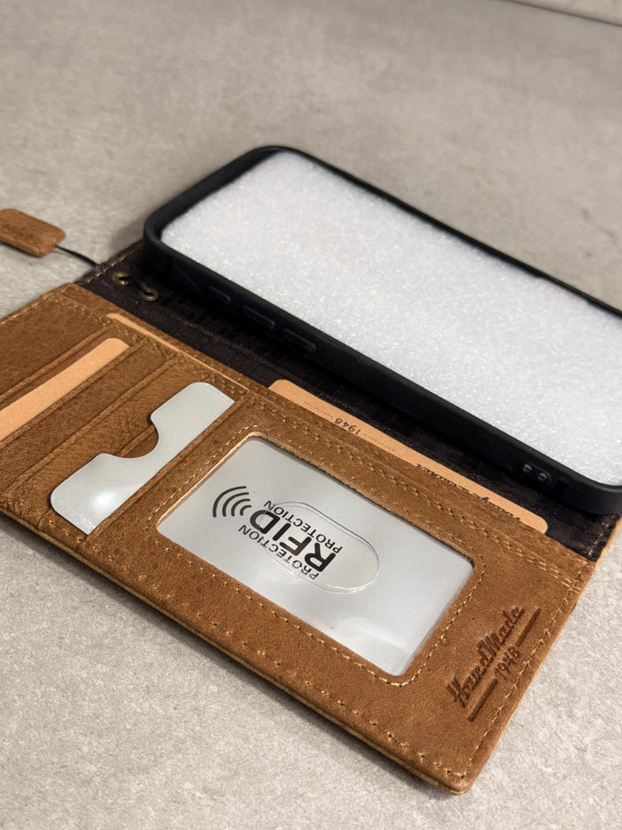 Handmade Ostrich Pattern Leather iPhone Case: Vintage Book Style Wallet