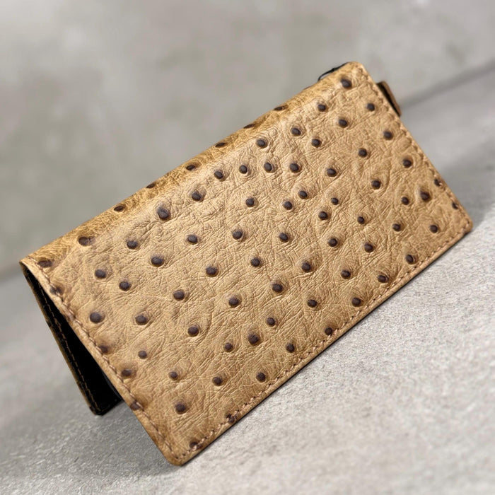 Handmade Ostrich Pattern Leather iPhone Case: Vintage Book Style Wallet