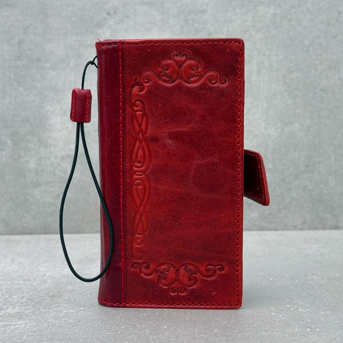 Handmade Red Leather iPhone Wallet Case: Vintage Book Design
