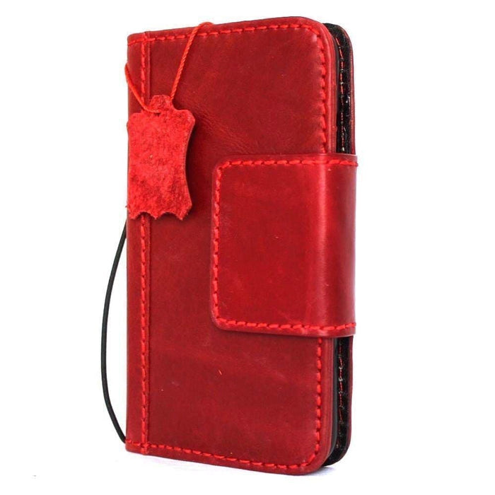 Handmade Red Leather iPhone Wallet Case: Vintage Book Style