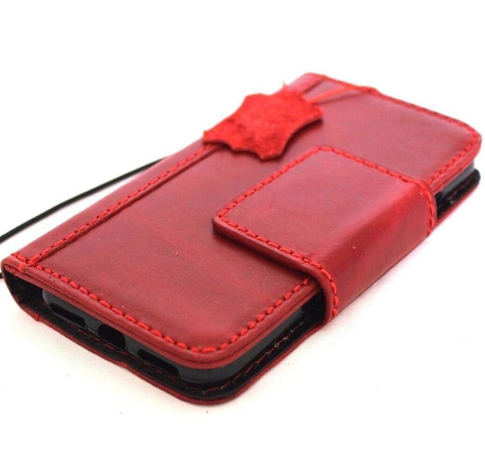 Handmade Red Leather iPhone Wallet Case: Vintage Book Style