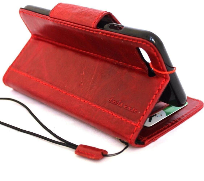 Handmade Red Leather iPhone Wallet Case: Vintage Book Style