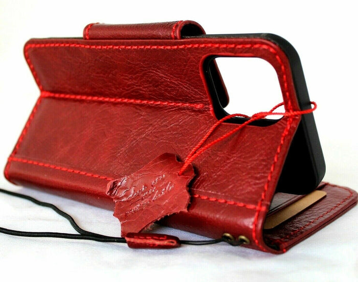 Handmade Red Leather iPhone Wallet Case: Vintage Book Style
