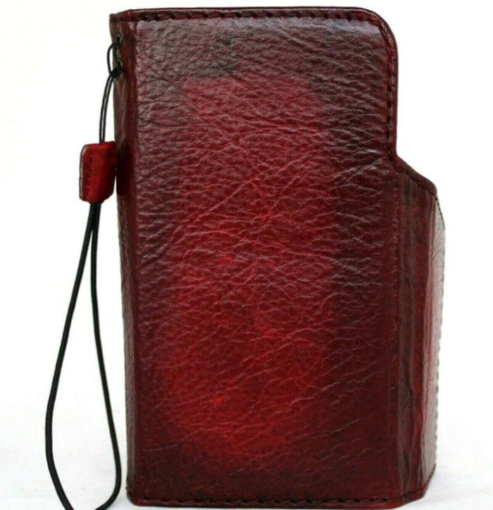 Handmade Red Wine Leather iPhone Wallet Case: Magnetic Book Cover