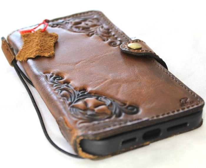 Handmade Vintage Leather iPhone Wallet Case: Art Design