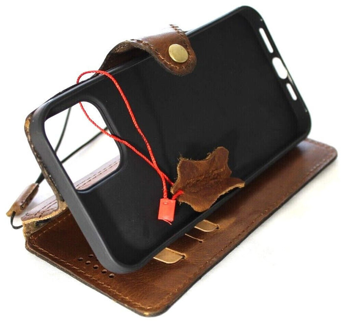 Handmade Vintage Leather iPhone Wallet Case: Art Design