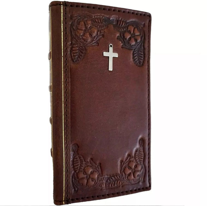 Handmade Vintage Leather iPhone Wallet Case: Jesus Cross Art Design