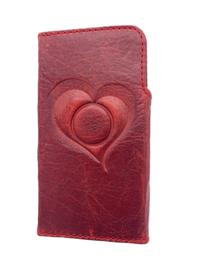Handmade Vintage Leather iPhone Wallet Case with Heart Design