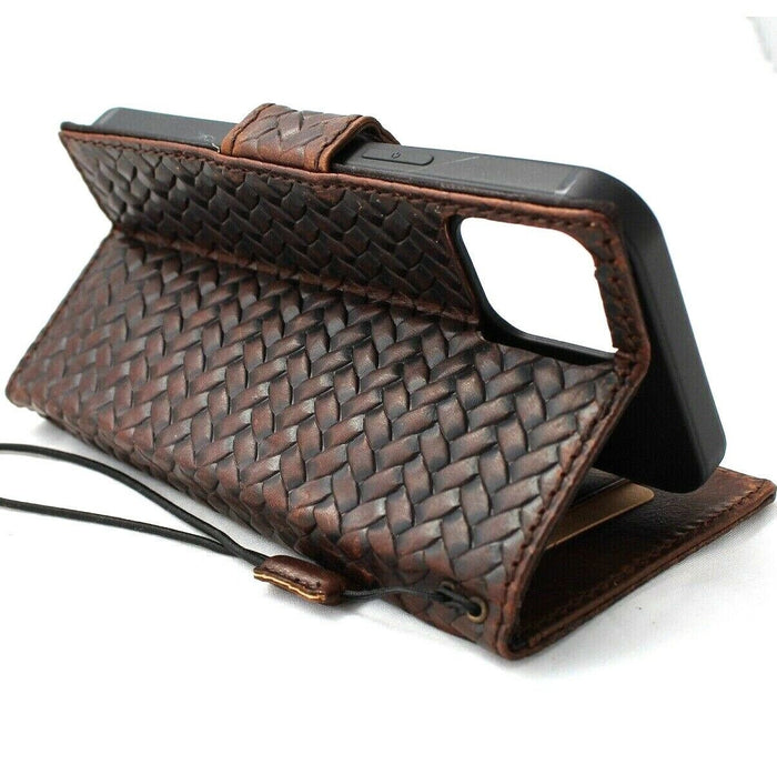 Handmade Woven Leather iPhone Wallet Case with Card Slots