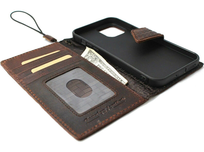Handmade Woven Leather iPhone Wallet Case with Card Slots