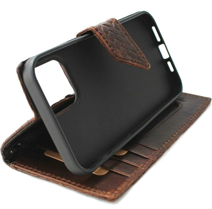 Handmade Woven Leather iPhone Wallet Case with Card Slots