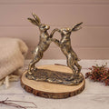 Hares Boxing Bronze Colour Resin Ornament