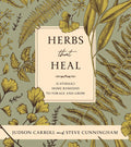 Book cover with botanical illustrations and text 'Herbs that Heal' on a green background