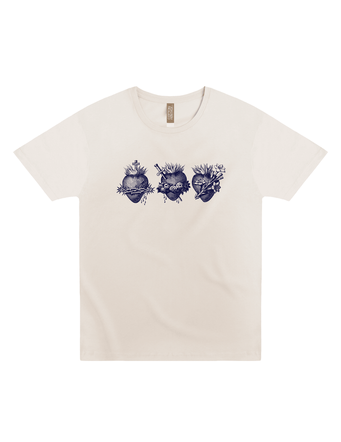 White t-shirt with hearts designs on a white background