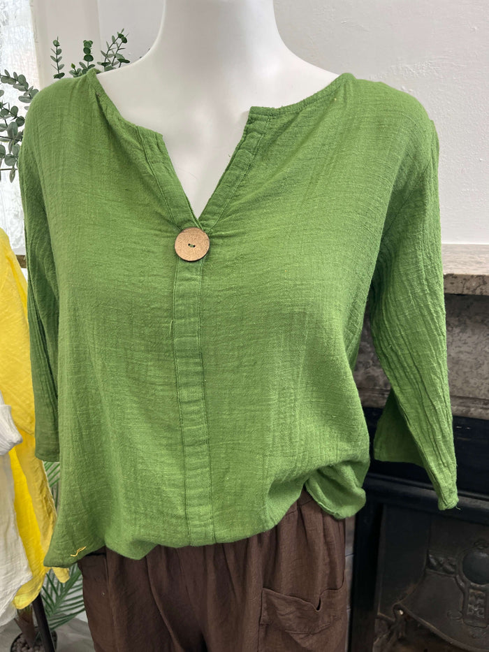 India Wooden Button Boxy Slouchy Blouse