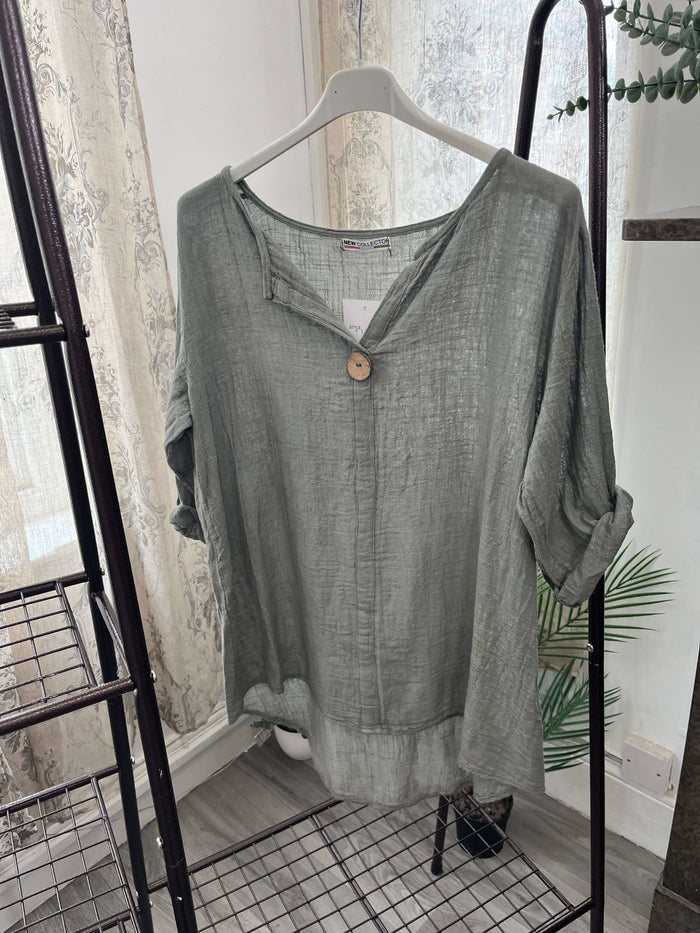 India Wooden Button Boxy Slouchy Blouse