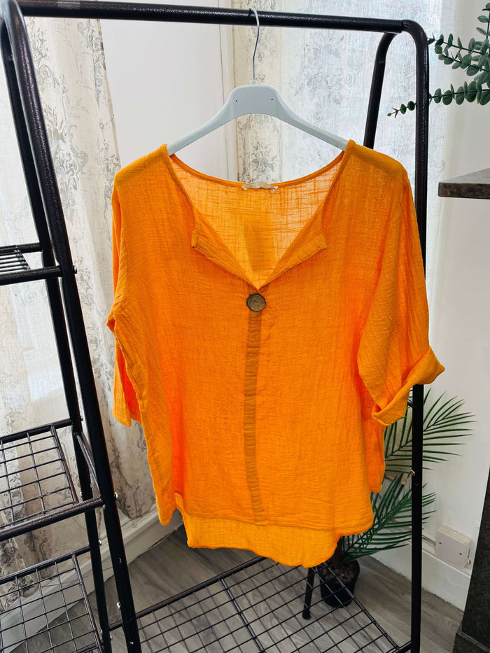 India Wooden Button Boxy Slouchy Blouse