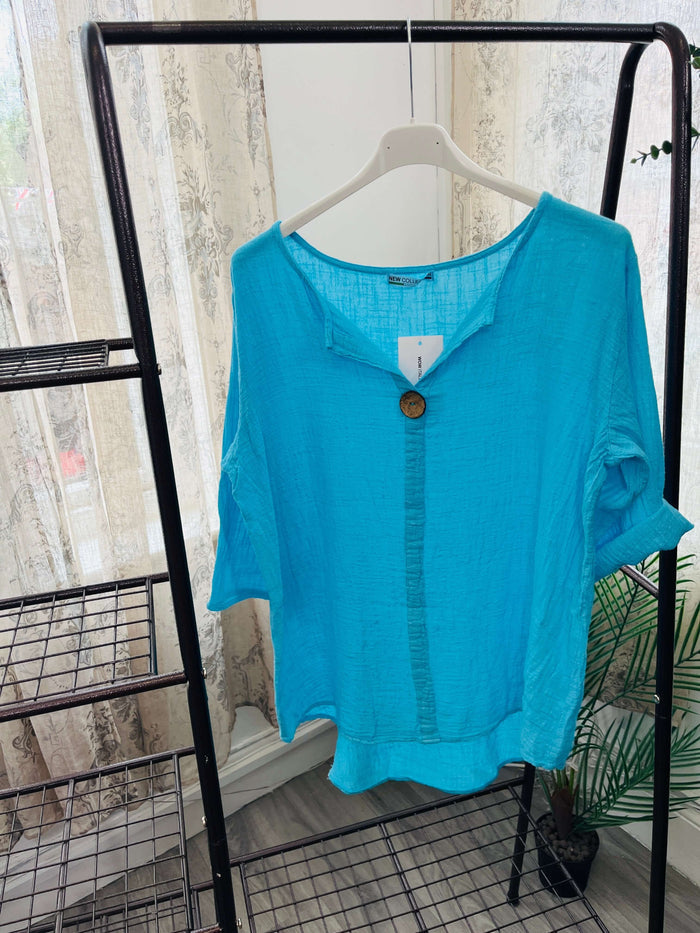 India Wooden Button Boxy Slouchy Blouse