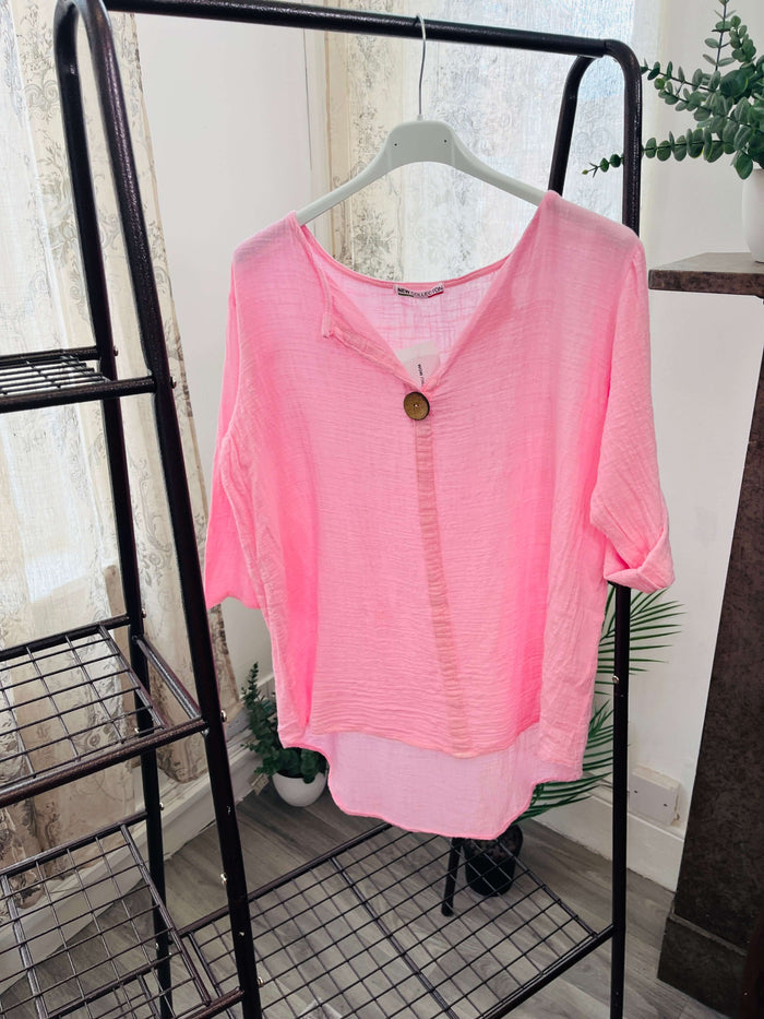India Wooden Button Boxy Slouchy Blouse