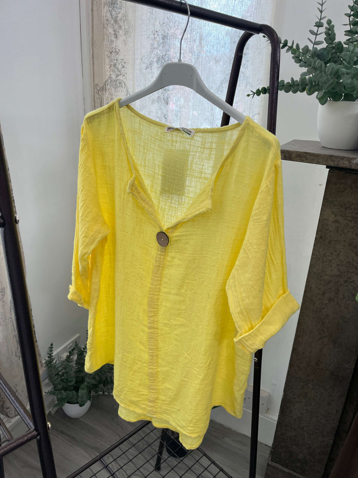 India Wooden Button Boxy Slouchy Blouse