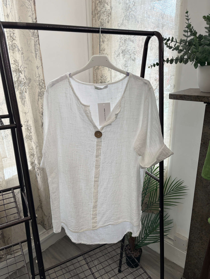 India Wooden Button Boxy Slouchy Blouse