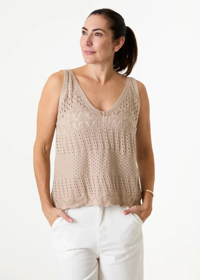 Jane Eliz - Cotton Mix Pointelle V Neck Vest Top