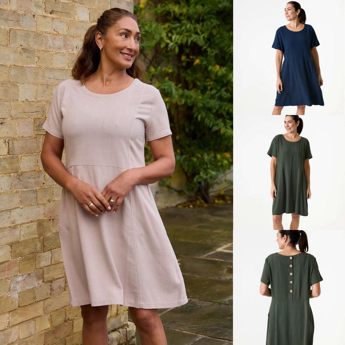 Jane Eliz - Linen Viscose Panelled Knee Length Dress
