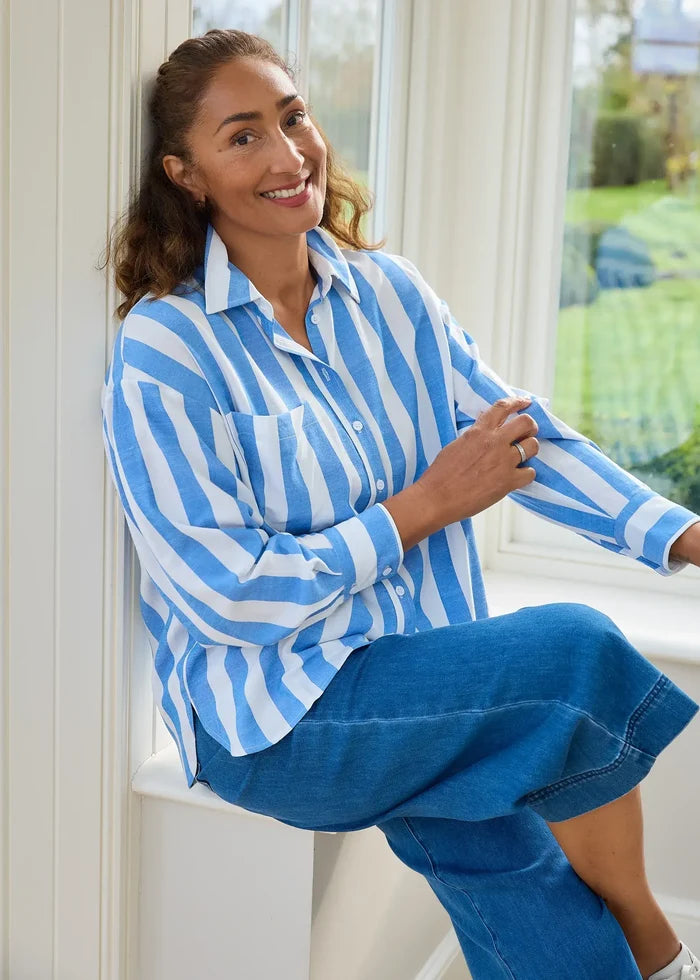 Jane Eliz - Wide Stripe Patch Pocket Shirt