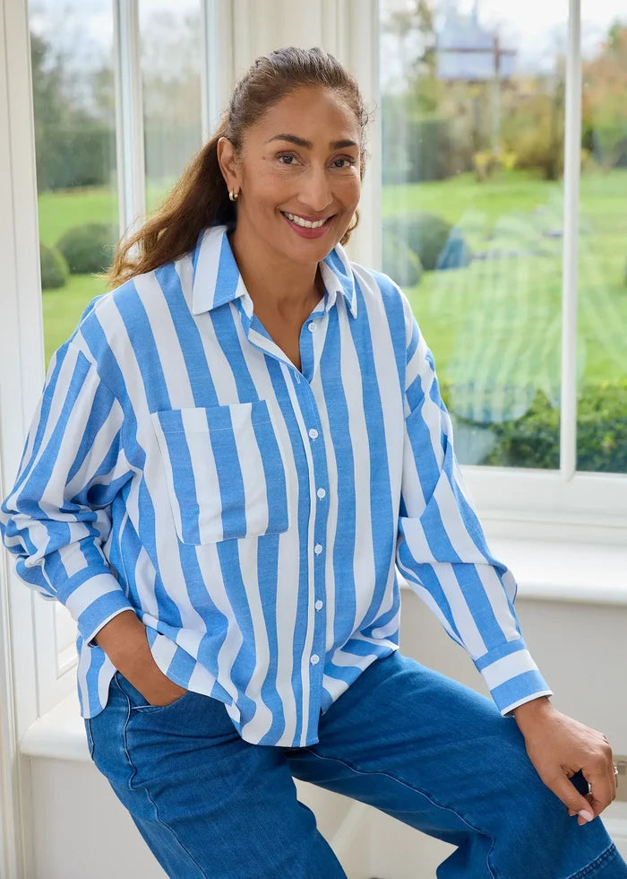 Jane Eliz - Wide Stripe Patch Pocket Shirt