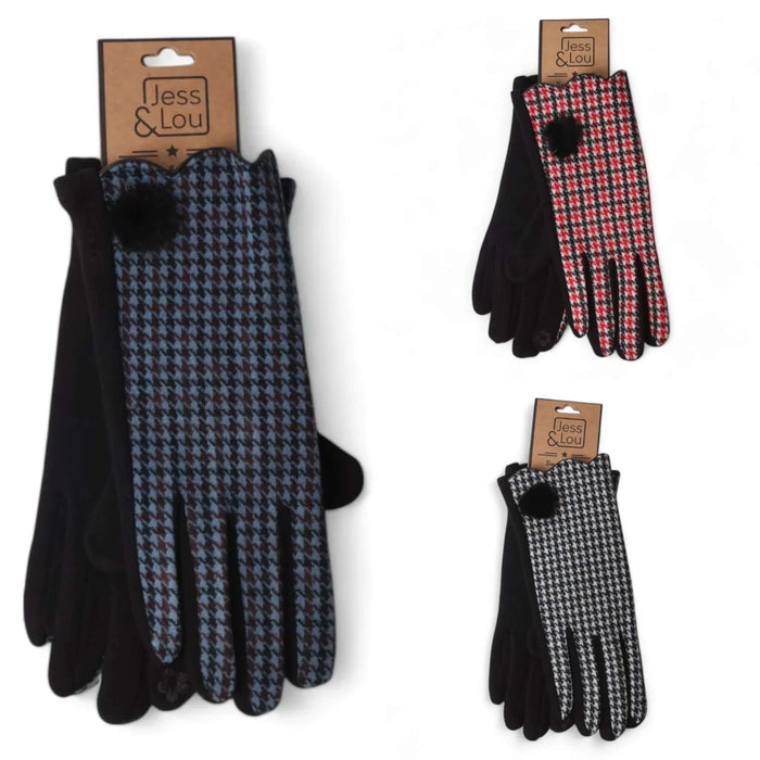 Jess & Lou - Check Gloves with Fur Detail