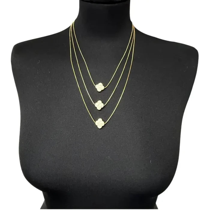 Jess & Lou - Multi-Layer Clover Pearlescent Necklace White