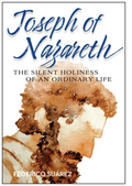 Book cover of 'Joseph of Nazareth: The Silent Holiness of an Ordinary Life' by Federico Suarez with a watercolor illustration of a man's head.