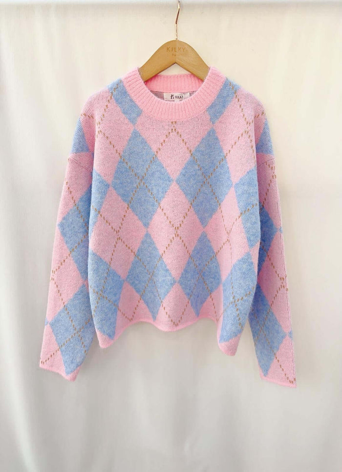 Ladies Argyle Boxy Jumper