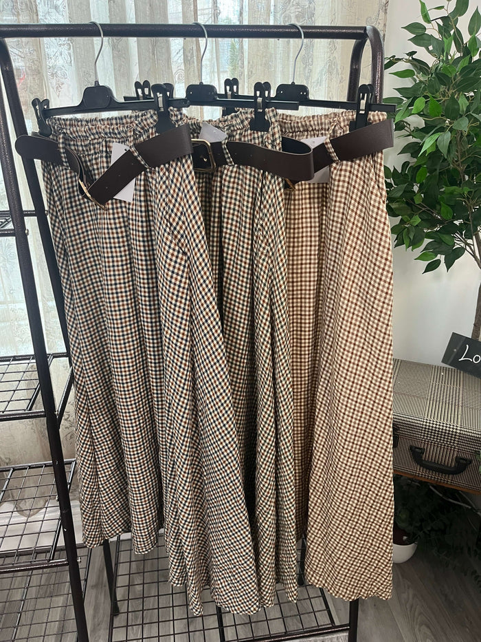Ladies Brown Gingham Print Circle Maxi Skirt